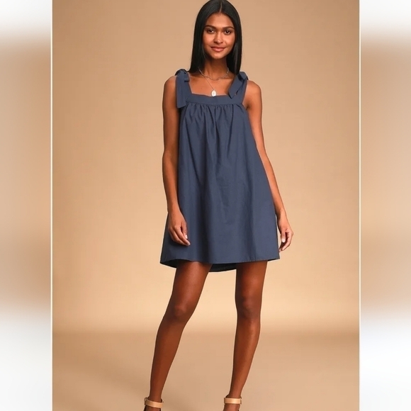 Lulus size Small Absolutely Darling Dark Blue Tie-Strap Mini Dress - Picture 1 of 11